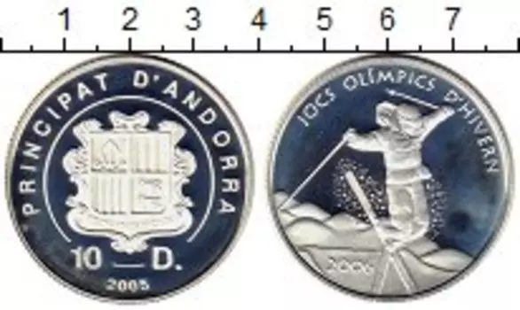 Монета 10 динерс Андорры 2005 года Серебро Олимпиада 2006