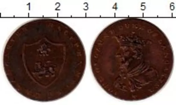 Монета 1/2 пенни Англии 1792 года Медь Токен
