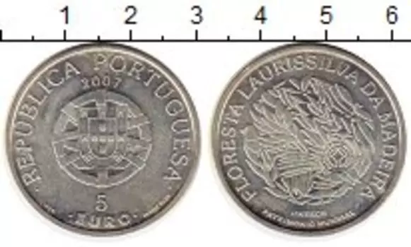 Монета 5 евро Португалии 2007 года Серебро Лавровые леса на о