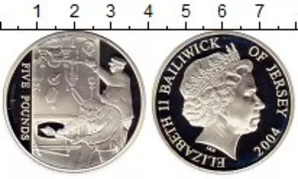 Монета 5 фунтов Острова Джерси 2004 года Серебро Железная дорога, машинисты