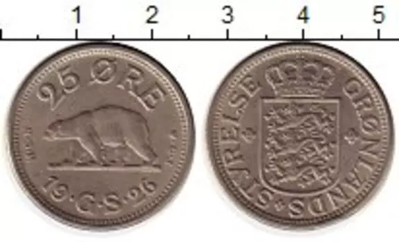 Монета 25 эре Гренландии 1926 года Медно-никель Медведь