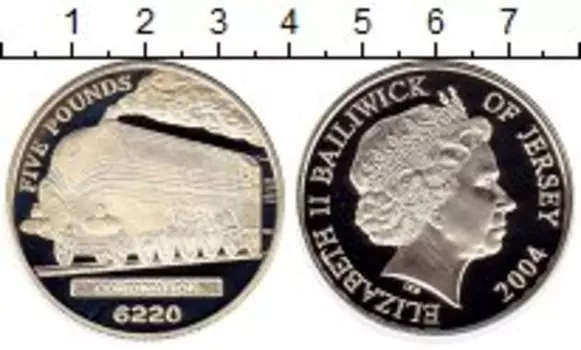 Монета 5 фунтов Острова Джерси 2004 года Серебро Железная дорога, поезд