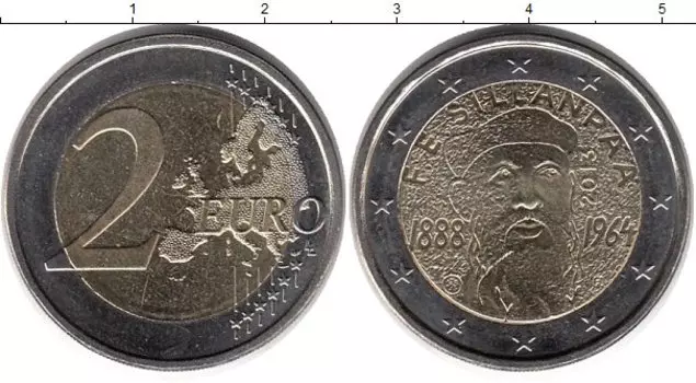 Монета 2 евро Финляндии 2013 года Биметалл 125 лет со дня рождения финского писателя Франса Эмиля Силланпяя