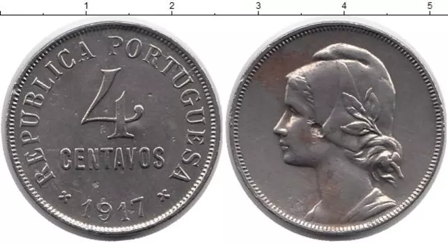 Монета 4 сентаво Португалии 1917 года Медно-никель
