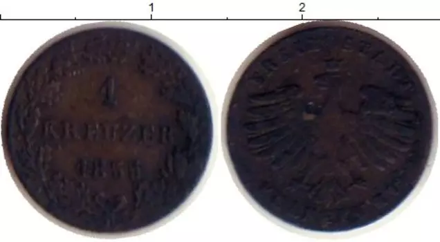 Монета крейцер Франкфурта 1855 года Серебро