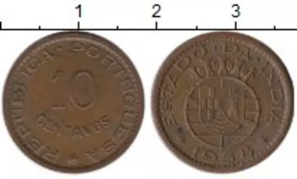 Монета 10 сентаво Португальской Индии 1958 года Бронза