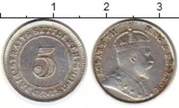 Монета 5 центов Стрейтс-Сеттльмента 1910 года Серебро Эдуард VII