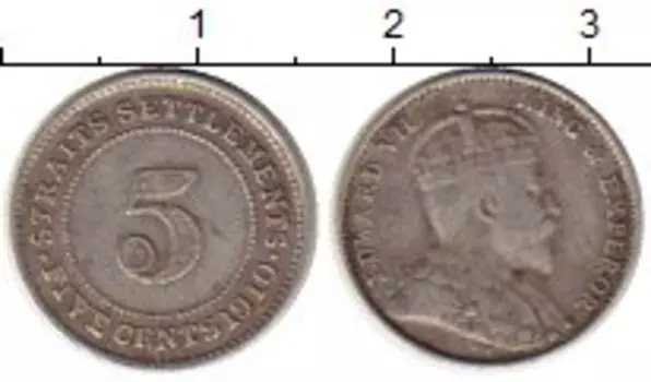 Монета 5 центов Стрейтс-Сеттльмента 1910 года Серебро Эдуард VII