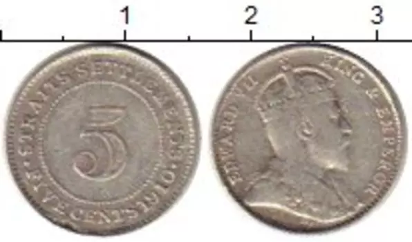 Монета 5 центов Стрейтс-Сеттльмента 1910 года Серебро Эдуард VII