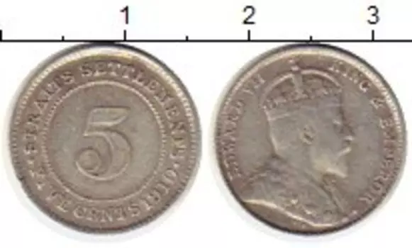 Монета 5 центов Стрейтс-Сеттльмента 1910 года Серебро Эдуард VII
