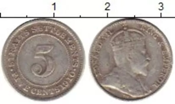 Монета 5 центов Стрейтс-Сеттльмента 1910 года Серебро Эдуард VII
