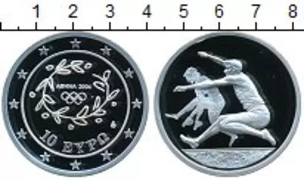 Монета 10 евро Греции 2004 года Серебро Афины 2004