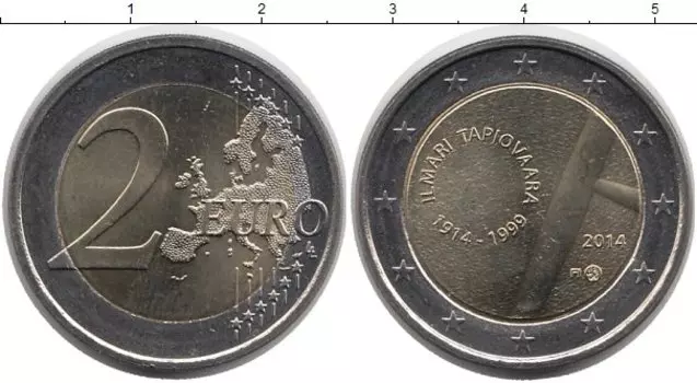 Монета 2 евро Финляндии 2014 года Биметалл 100 летие Илмари Тапиоваре