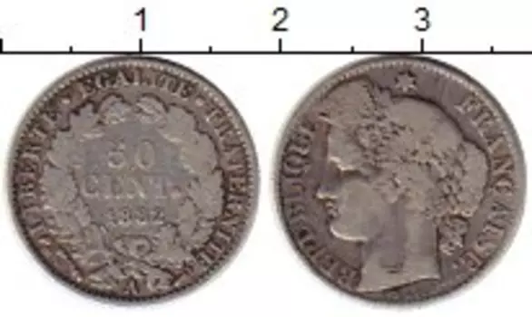 Монета 50 сантим Франции 1882 года Серебро