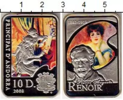 Монета 10 динерс Андорры 2008 года Серебро Пьер Огюст Ренуар