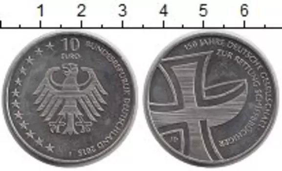 Монета 10 евро Германии 2015 года Медно-никель J 150 - летие Общества спасения терпящих бедствие