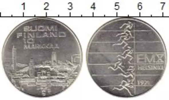 Монета 10 марок Финляндии 1971 года Серебро 10-й чемпионат Европы по легкой атлетике