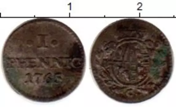 Монета пфенниг Саксонии 1765 года Серебро
