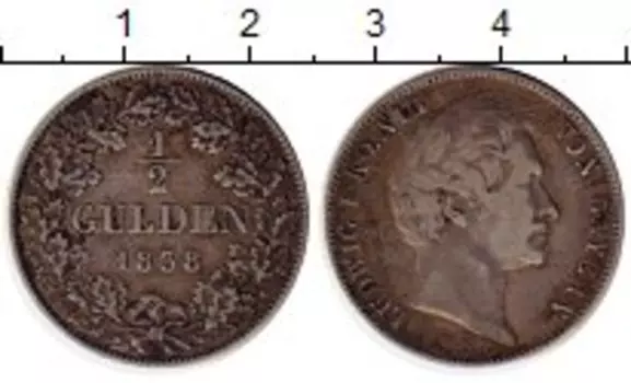 Монета 1/2 гульдена Баварии 1838 года Серебро Людвиг I