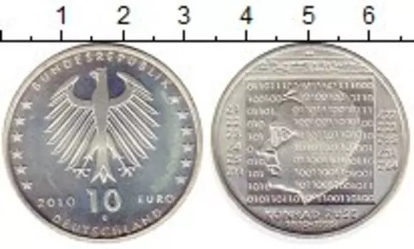 Монета 10 евро Германии 2010 года Серебро G, 100 лет со дня рождения Конрада Цузе