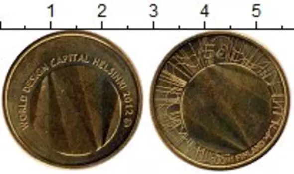Монета 5 евро Финляндии 2012 года Латунь Хельсинки - столица мирового дизайна