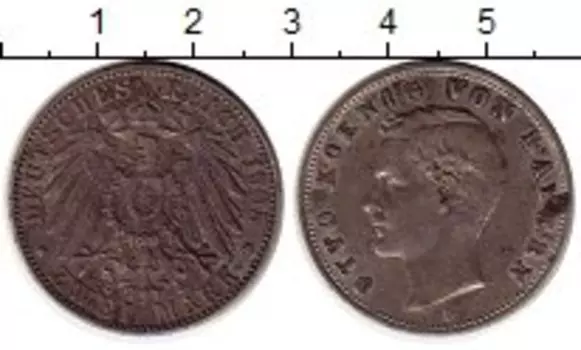 Монета 2 марки Баварии 1905 года Серебро D Отто