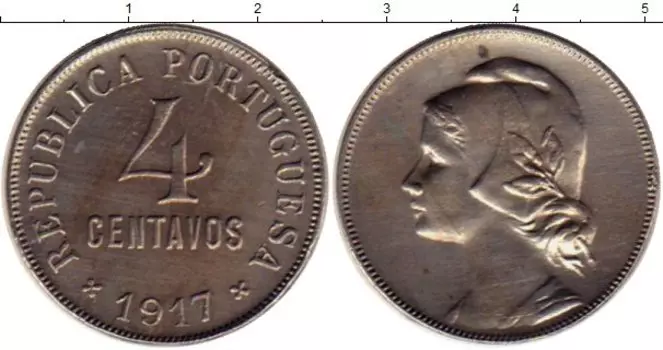 Монета 4 сентаво Португалии 1917 года Медно-никель