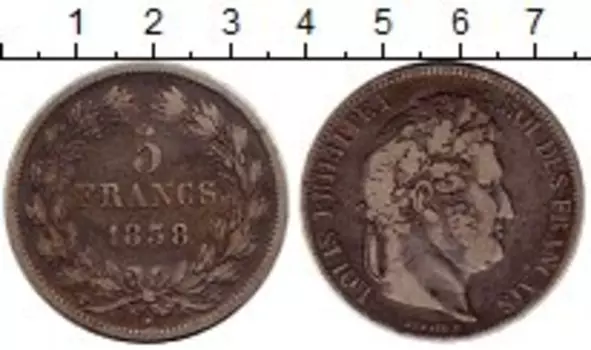 Монета 5 франков Франции 1838 года Серебро Луи Филипп I