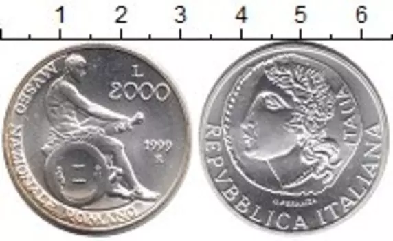 Монета 2000 лир Италии 1999 года Серебро Национальный музей в Риме