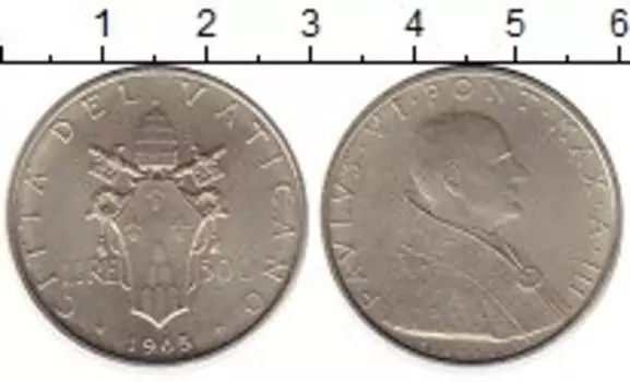 Монета 500 лир Ватикана 1965 года Серебро Павел VI