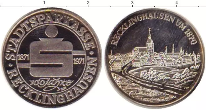 Медаль Германии 1971 года Медно-никель 100 лет Рекклингхаузену