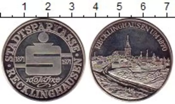 Медаль Германии 1971 года Медно-никель 100 лет Рекклингхаузену