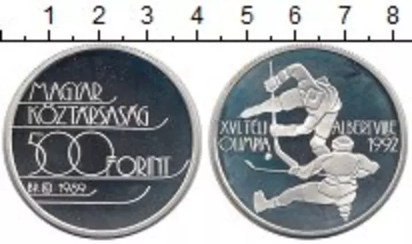 Монета 500 форинтов Венгрии 1989 года Серебро Олимпийские игры, хоккей