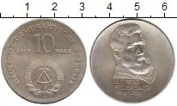 Монета 10 марок ГДР 1979 года Серебро Людвиг Фейербах