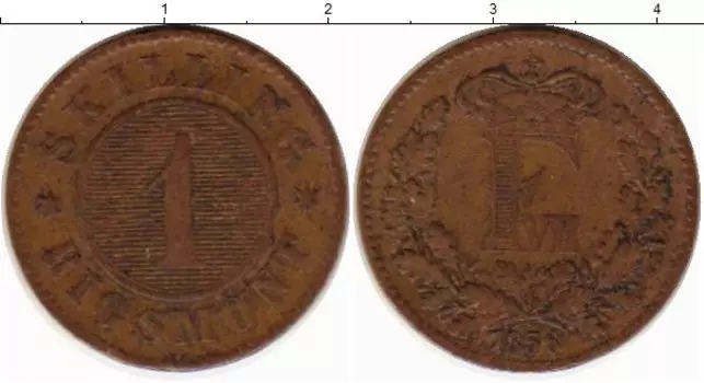 Монета скиллинг Дании 1856 года Бронза Фредерик VII