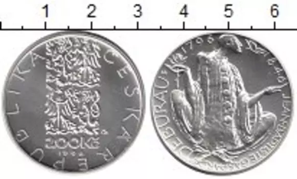 Монета 200 крон Чехии 1996 года Серебро 200 лет со дня рождения Жана Батиста Дебюро