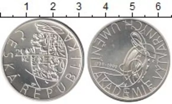 Монета 200 крон Чехии 1999 года Серебро 200-летие Академии изобразительных искусств в Праге