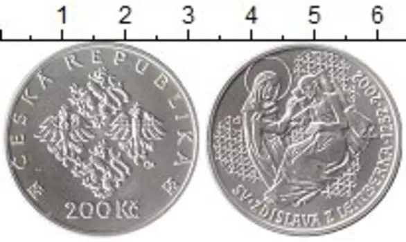 Монета 200 крон Чехии 2002 года Серебро Святая Здислава