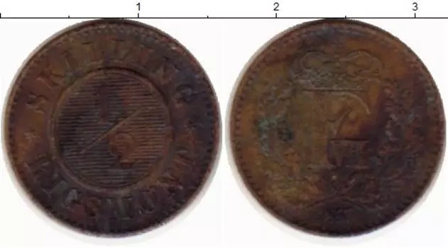 Монета 1/2 скиллинга Дании 1857 года Бронза Фредерик VI