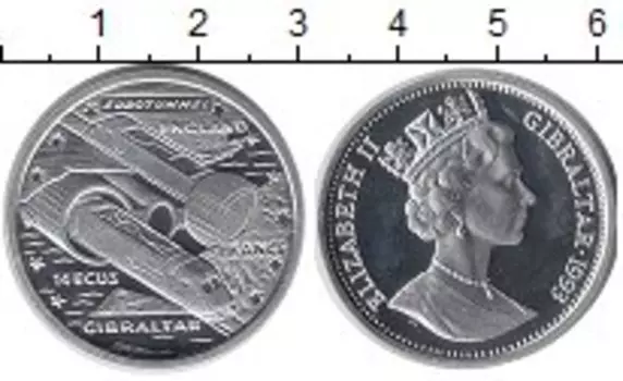 Монета 14 экю Гибралтара 1993 года Серебро Евротоннель