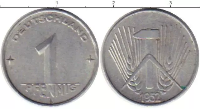 Монета пфенниг ГДР 1952 года Алюминий