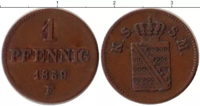 Монета пфенниг Саксе-Мейнингена 1859 года Медь F