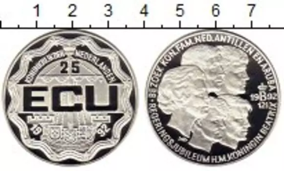 Монета 25 экю Нидерланд 1992 года Серебро 12,5 лет Коронации Беатрикс