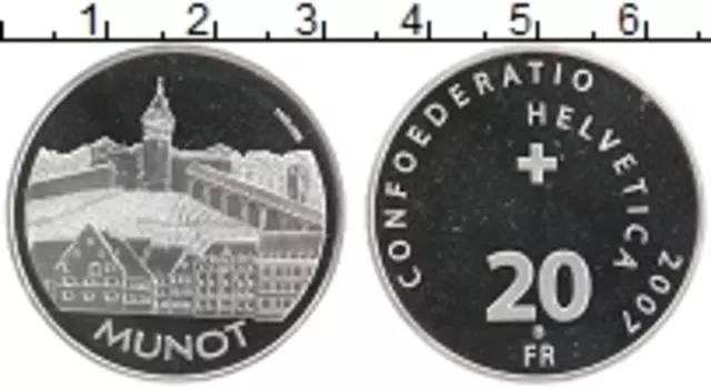 Монета 20 франков Швейцарии 2007 года Серебро Замок Мунот Шаффхаузена