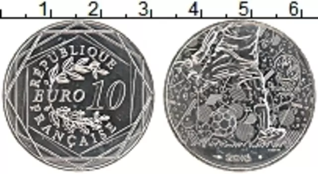 Монета 10 евро Франции 2016 года Серебро Чемпионат Европы по футболу