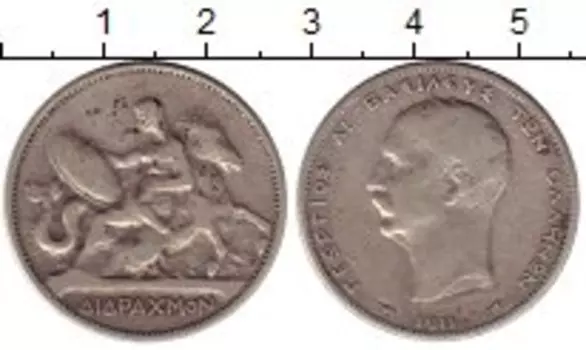 Монета 2 драхмы Греции 1911 года Серебро Король Георг