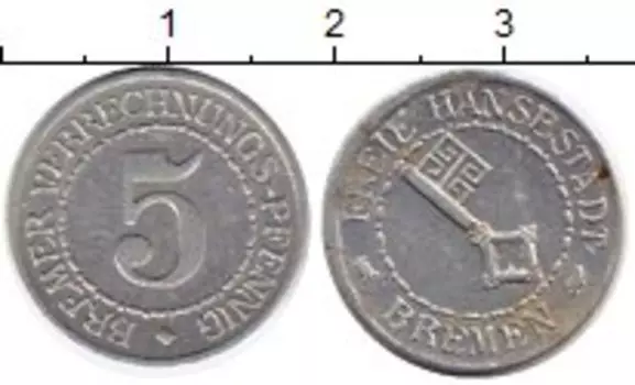Монета 5 пфеннигов Бремена 1924 года Алюминий