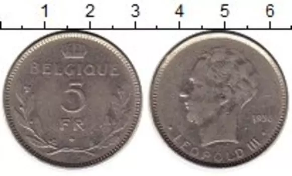Монета 5 франков Бельгии 1936 года Медно-никель Леопольд III