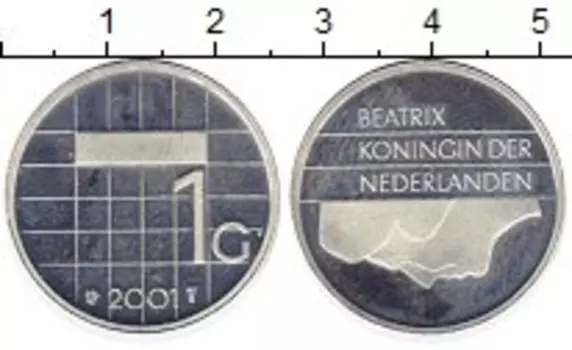 Монета гульден Нидерланд 2001 года Серебро Биатрикс