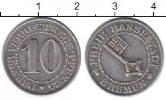Монета 10 пфеннигов Бремена 1924 года Алюминий
